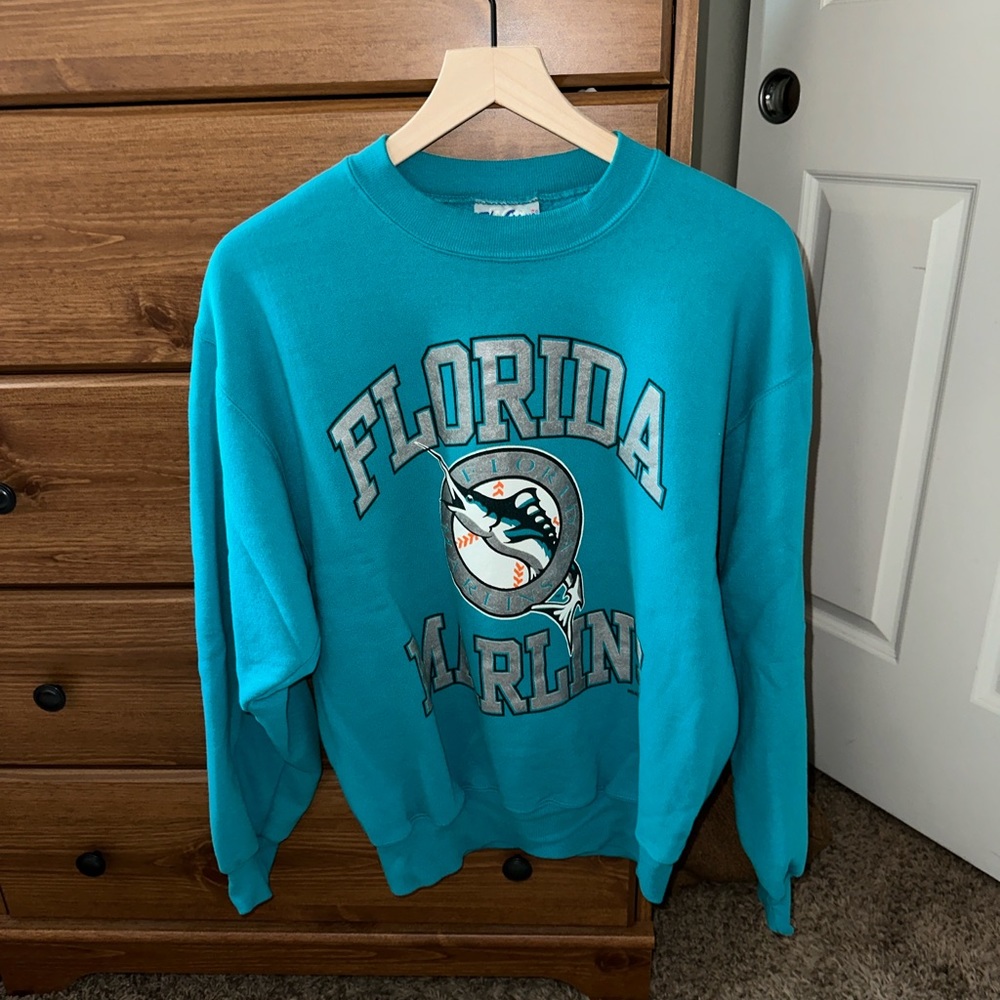 Vtg Teal Florida Marlins MLB Crewneck Sweatshirt, Size Medium